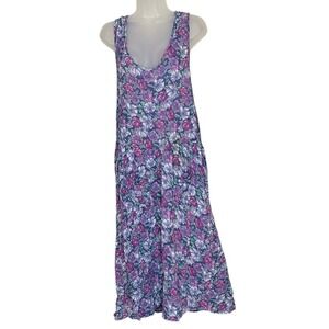 Komil Hawaii Vintage Women's Dress L Floral Midi Cotton Cottagecore Button Front